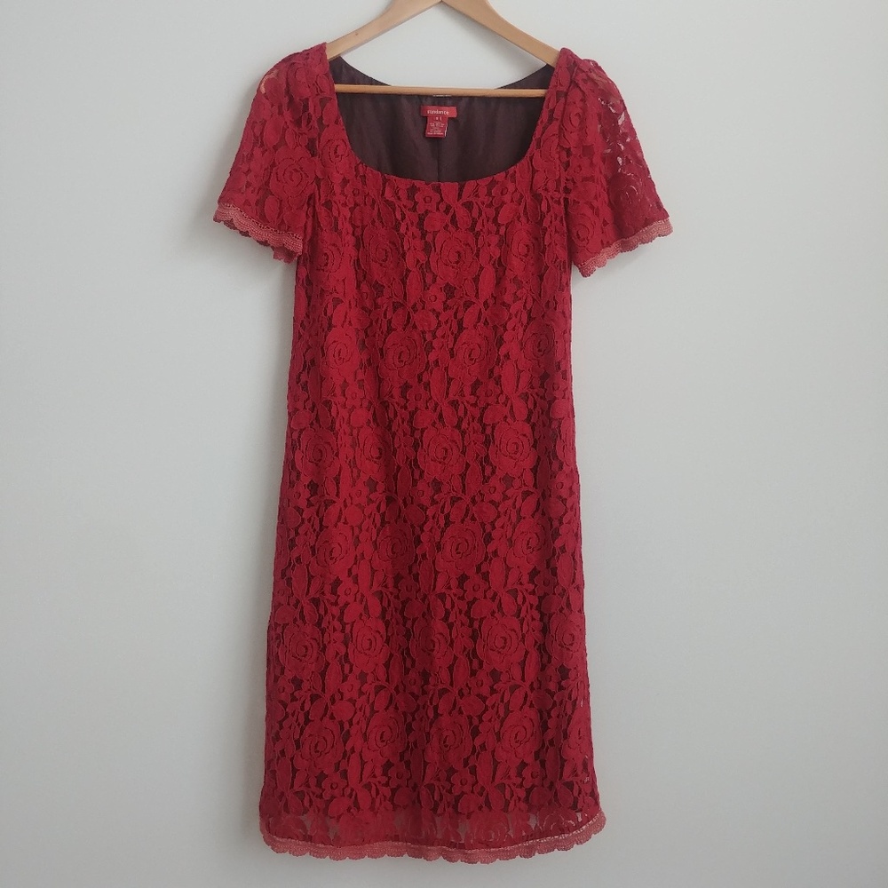 Sundance silk cotton lace overlay pink red dress size 8 fits small